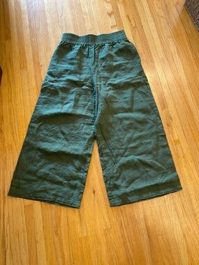 Wide Leg Green Linen Pants